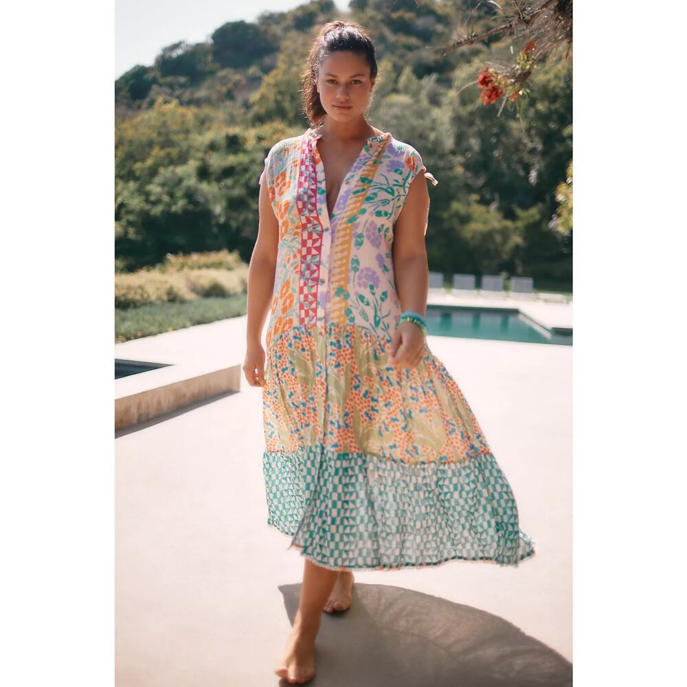 Ellen Merchant Anthropologie Shoulder Tie Button Down Dress NWT